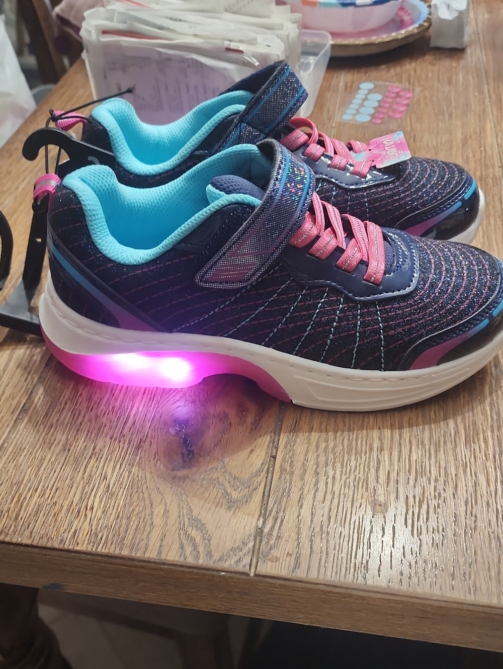 nwt size 2 Kids Light-Up Athletic Sneakers - Navy with Pink & Aqua